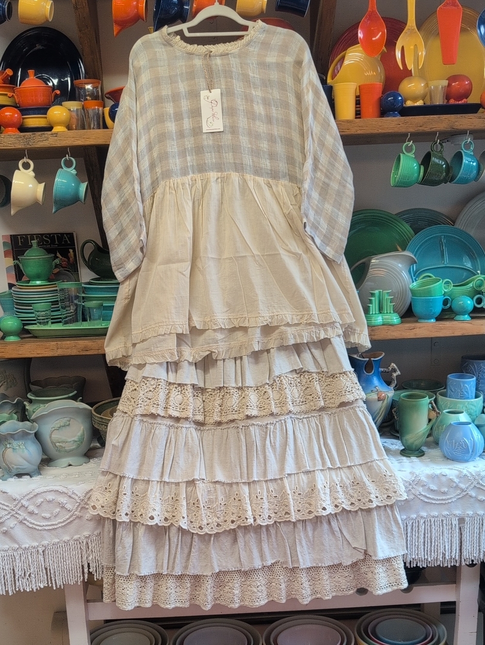 "NWTO"Paper Lace Gauze Linen&Cotton Tunic